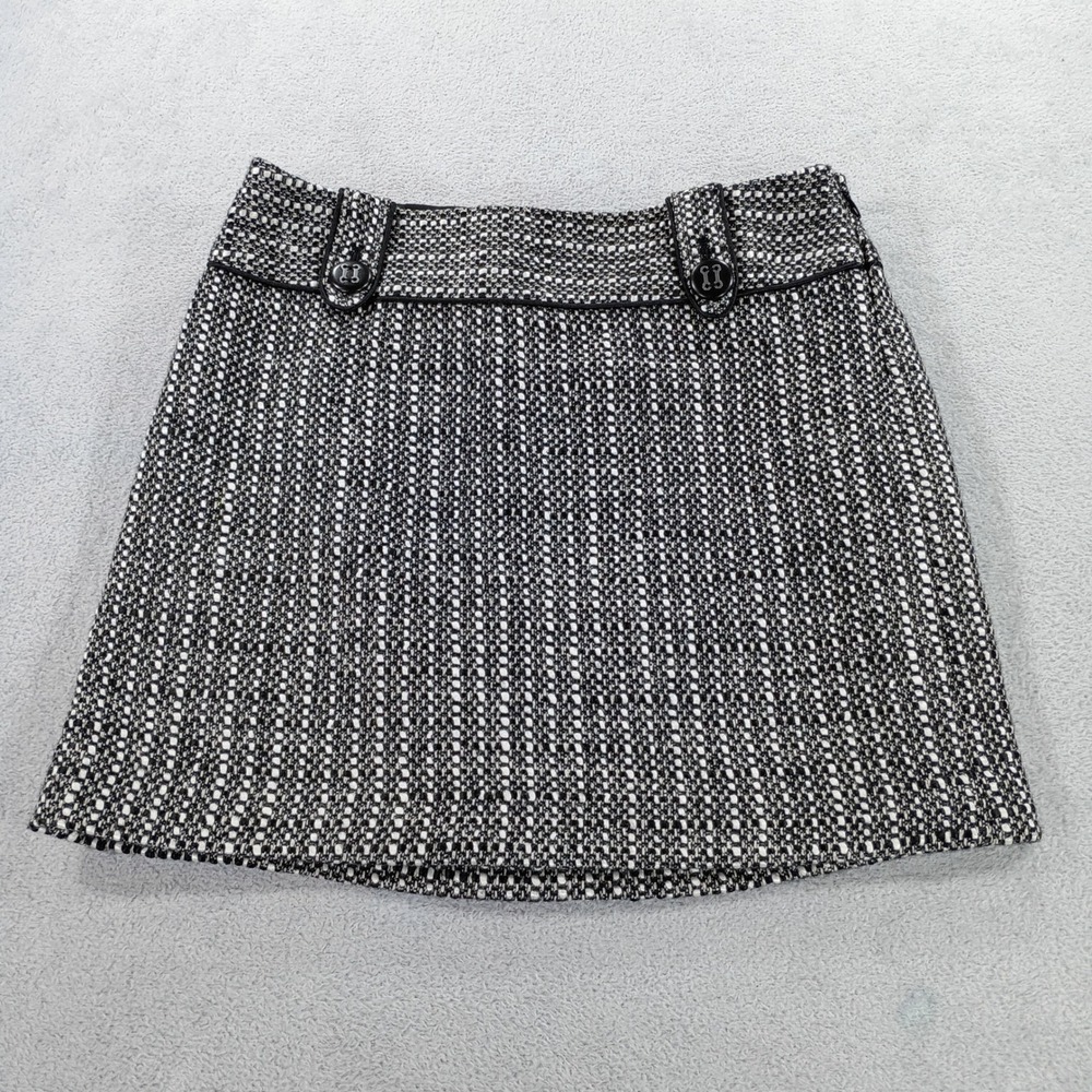 The Limited Womens Tweed Mini Skirt Black White Size 0 Wool Blend Button Detail